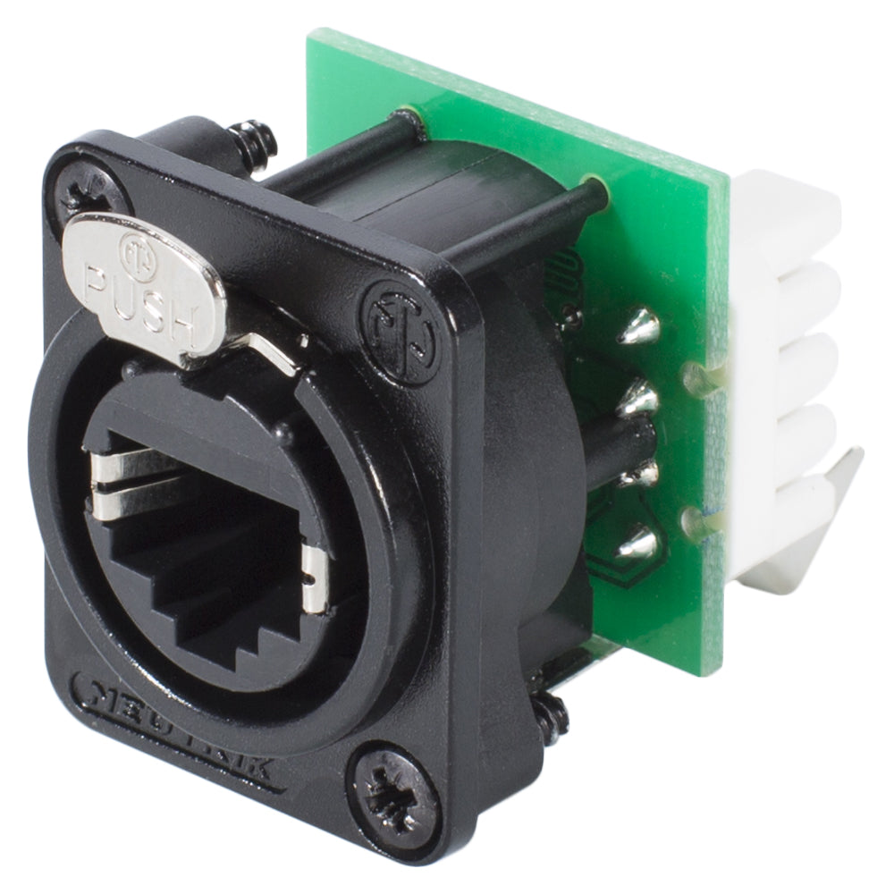 NEUTRIK® RJ45 CAT.5e, 8-pole , metal-, IDC-lizdas jungtis, gold plated contact(s), Type D, juodas