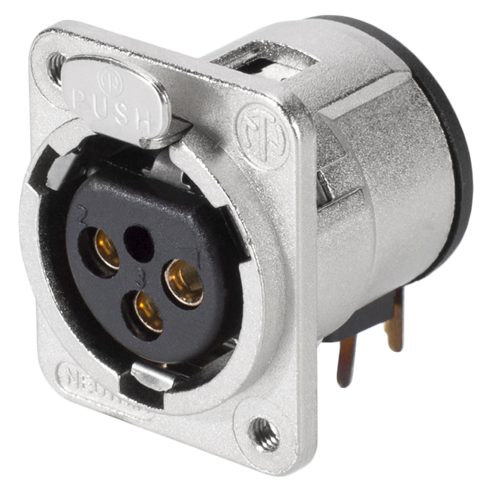 NEUTRIK® XLR, 3-pole , metal-, Horizontal print connection-lizdas jungtis, sidabrinis plated contact(s), Type D M3, nickel