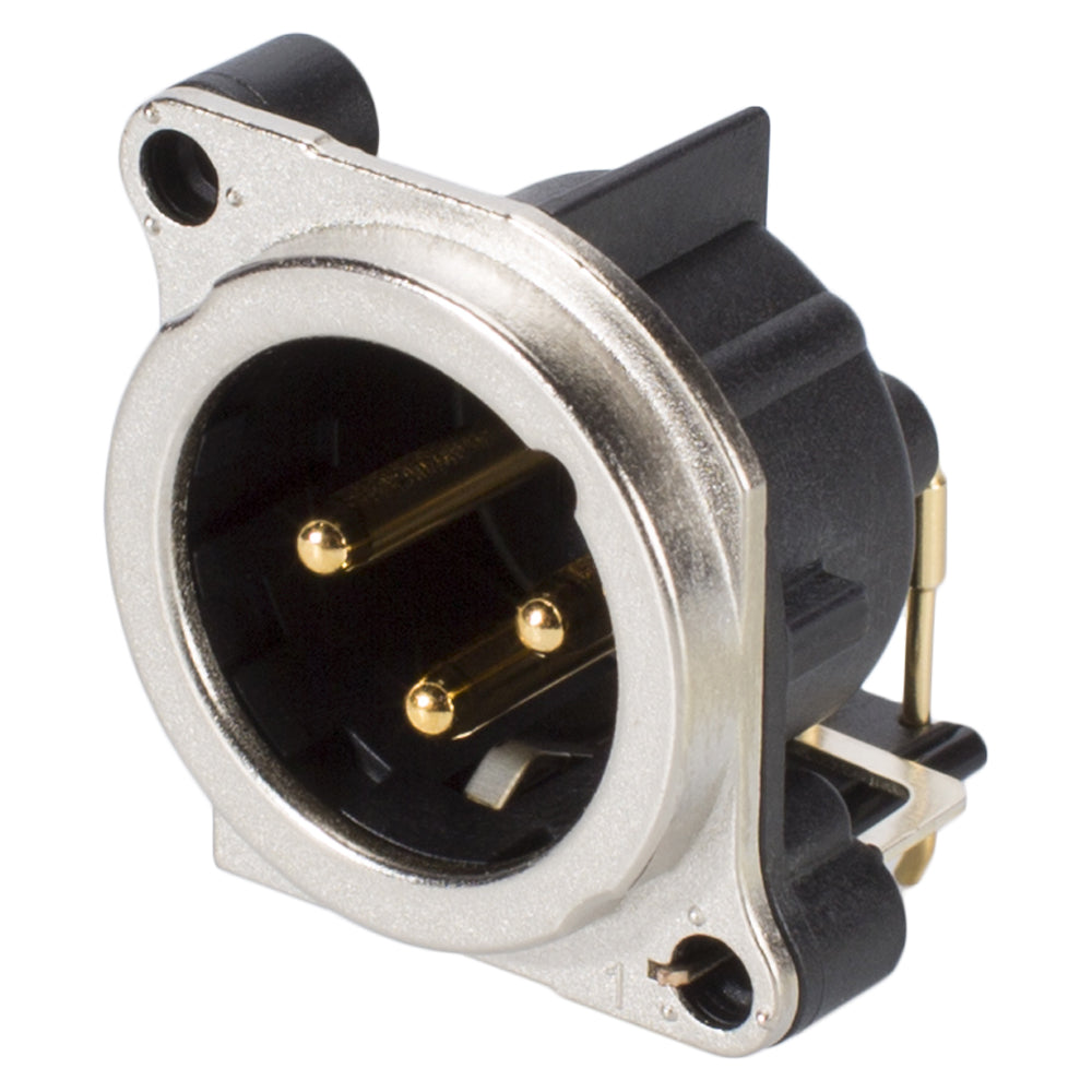 NEUTRIK® XLR, 3-pole , metal-, Horizontal print connection-kištukas jungtis, gold plated contact(s), Type B, chrome coloured