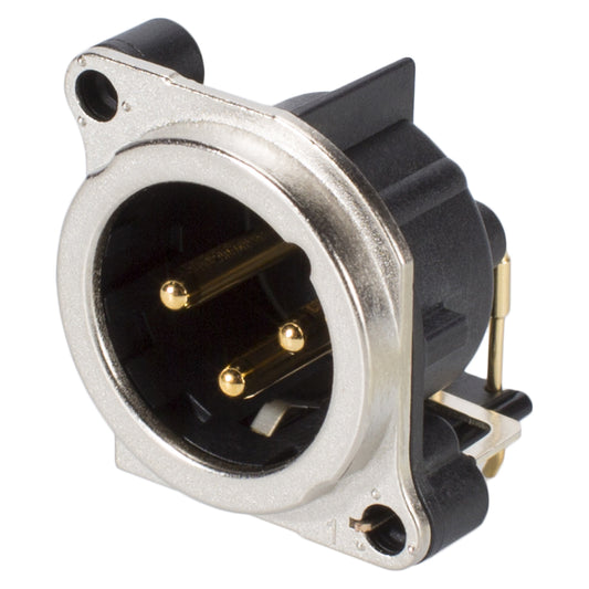NEUTRIK® XLR, 3-pole , metal-, Horizontal print connection-kištukas jungtis, gold plated contact(s), Type B, chrome coloured
