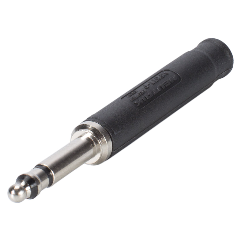 NEUTRIK® TT-Phone, 3 pole, solder contacts for T + R, HEX crimp cable clamp for shield connection and strain relief, nickel (r) Contact (s), tiesi, juodas