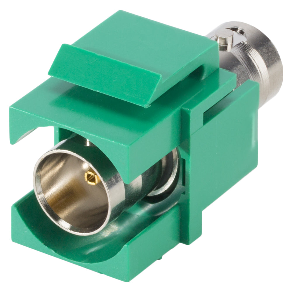 plastic-mountingfemale jungtis, BNC, 2-pole, nickel plated contact(s), Keystone Clip-In, žalias