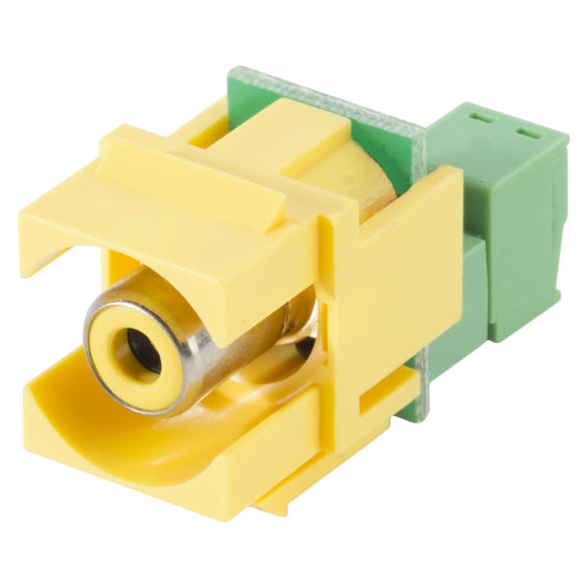 RCA, 2-pole , plastic-, cutting / clamp-, nickel plated contact(s), Keystone Clip-In, geltonas