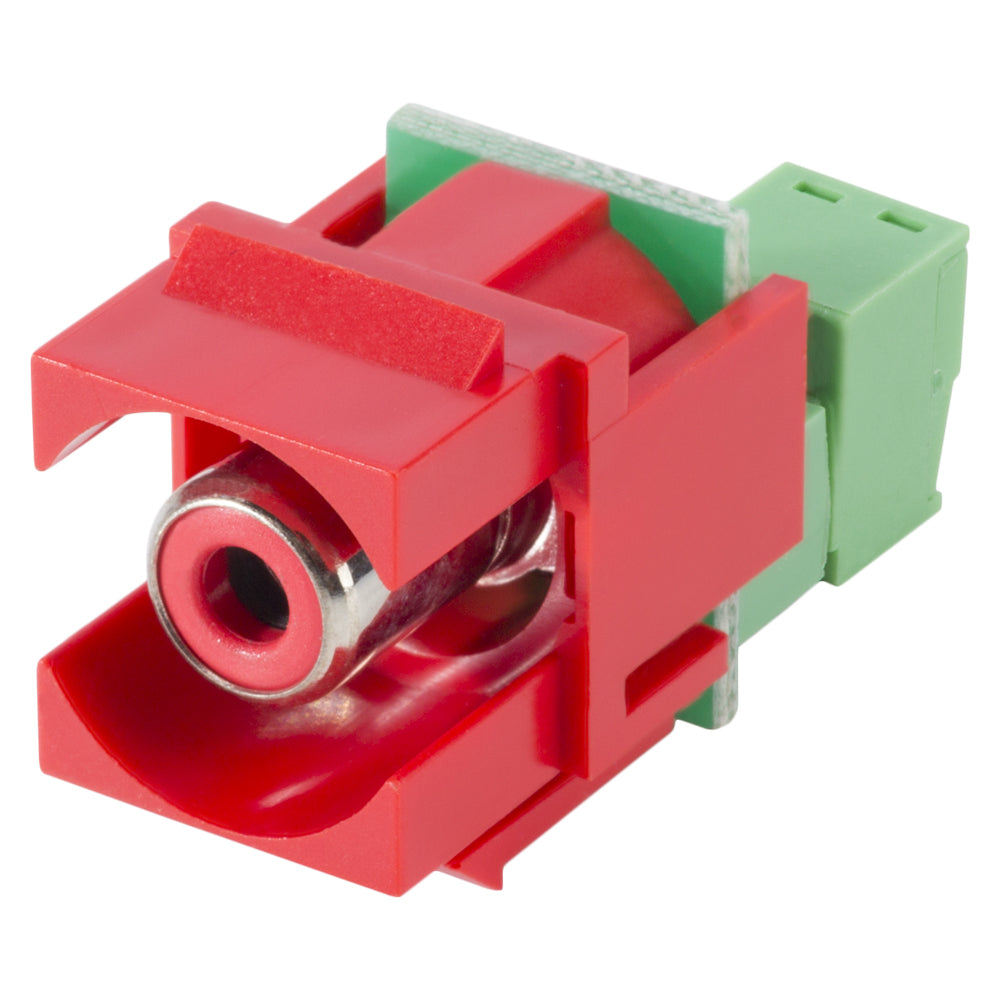 RCA, 2-pole , plastic-, cutting / clamp-, nickel plated contact(s), Keystone Clip-In, raudonas