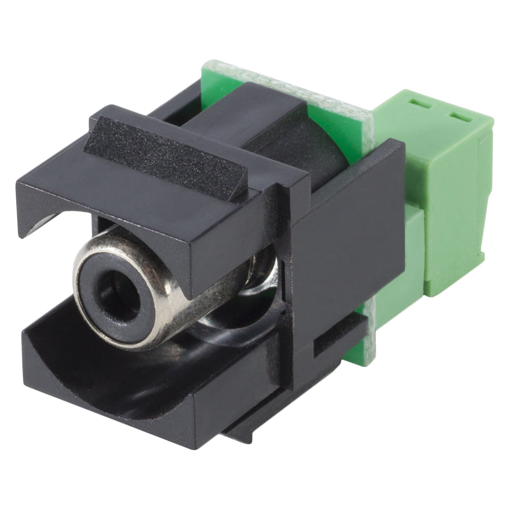 RCA, 2-pole , plastic-, cutting / clamp-, nickel plated contact(s), Keystone Clip-In, juodas