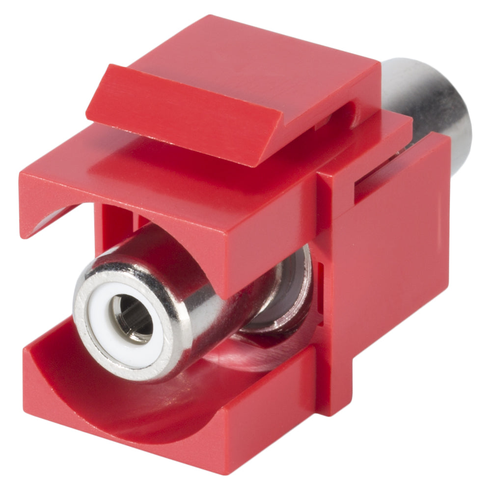 RCA, 2-pole , plastic-, Patch-, nickel plated contact(s), Keystone Clip-In, raudonas