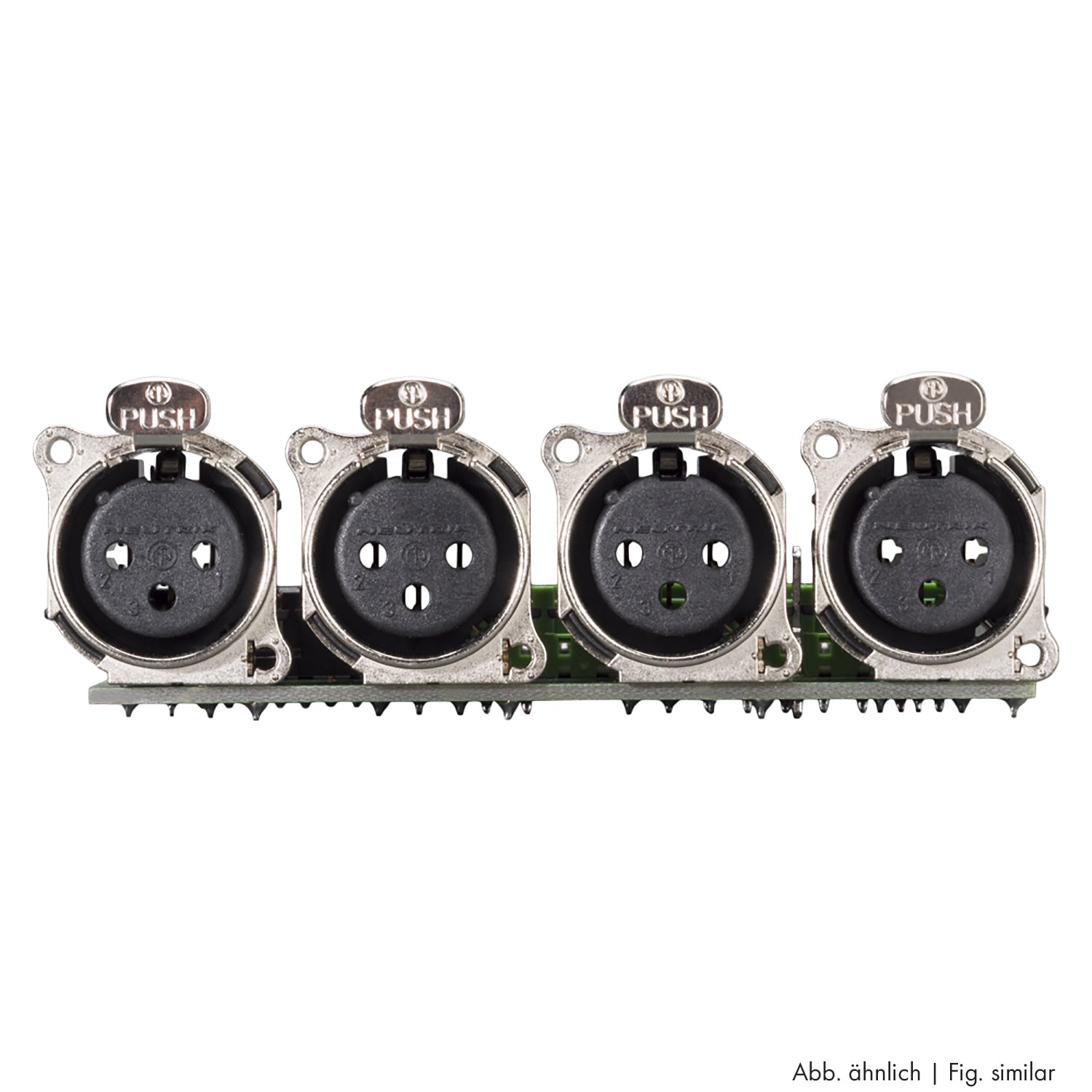 jungtis Module 4 x XLR B-Series lizdas, 3 polių, 1 HE, 3 BE, metalinė, 12 pakeliami gnybtai, 14 polių mentinis gnybtas-, sidabruoti kontaktai, nikelio spalvos, for SYS-series