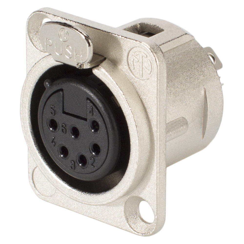 NEUTRIK® XLR, 6-pole , metal-, Soldering-lizdas jungtis, sidabrinis plated contact(s), Type D, nickel