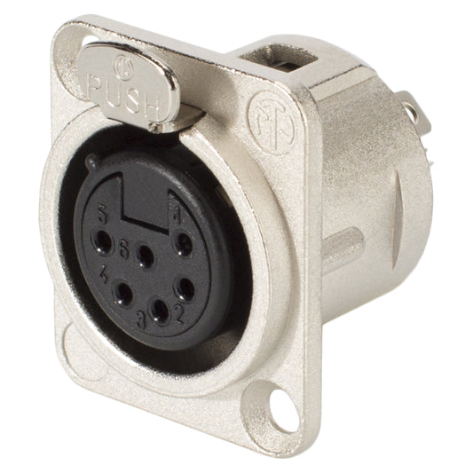NEUTRIK® XLR, 6-pole , metal-, Soldering-lizdas jungtis, sidabrinis plated contact(s), Type D, nickel