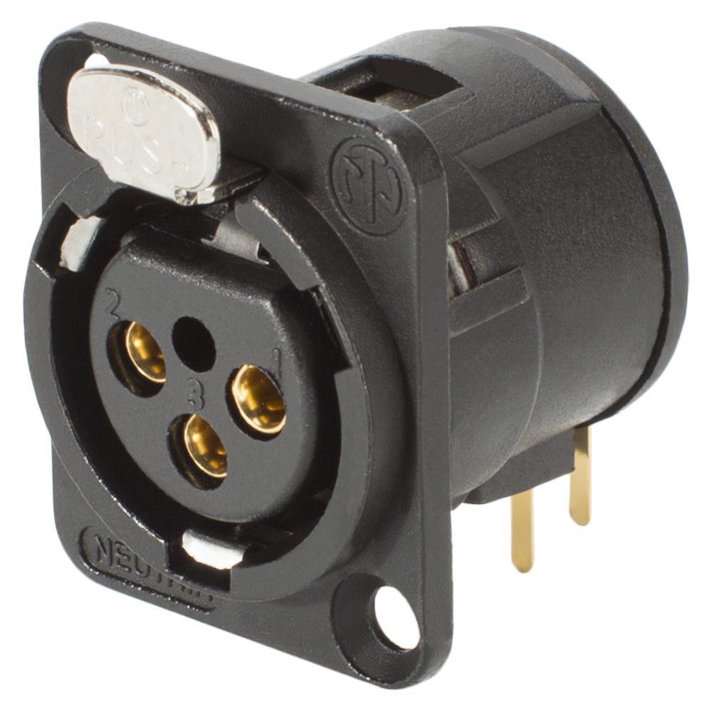 NEUTRIK® XLR, 3-pole , metal-, Horizontal print connection-lizdas jungtis, gold plated contact(s), Type D, juodas