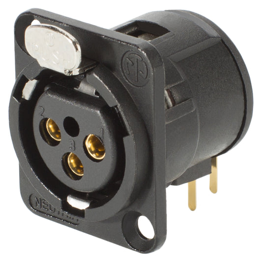 NEUTRIK® XLR, 3-pole , metal-, Horizontal print connection-lizdas jungtis, gold plated contact(s), Type D, juodas