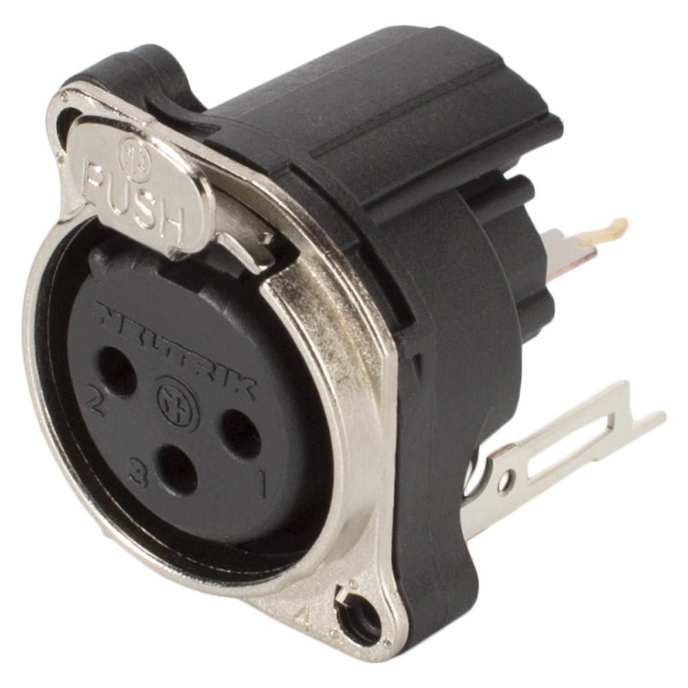 NEUTRIK® XLR, 3-pole , metal-, Print connection vertical-lizdas jungtis, gold plated contact(s), Type B, chrome coloured