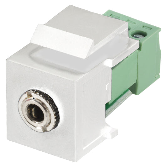 jack (3,5mm), 3-pole , plastic-, cutting / clamp-, nickel plated contact(s), Keystone Clip-In, baltas