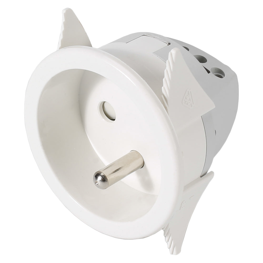 Install socket SNAP-IN, French standard, 2-pole , plastic-, prisukama-lizdas jungtis, nickel plated contact(s), tiesi, max. 2,5 mm², baltas