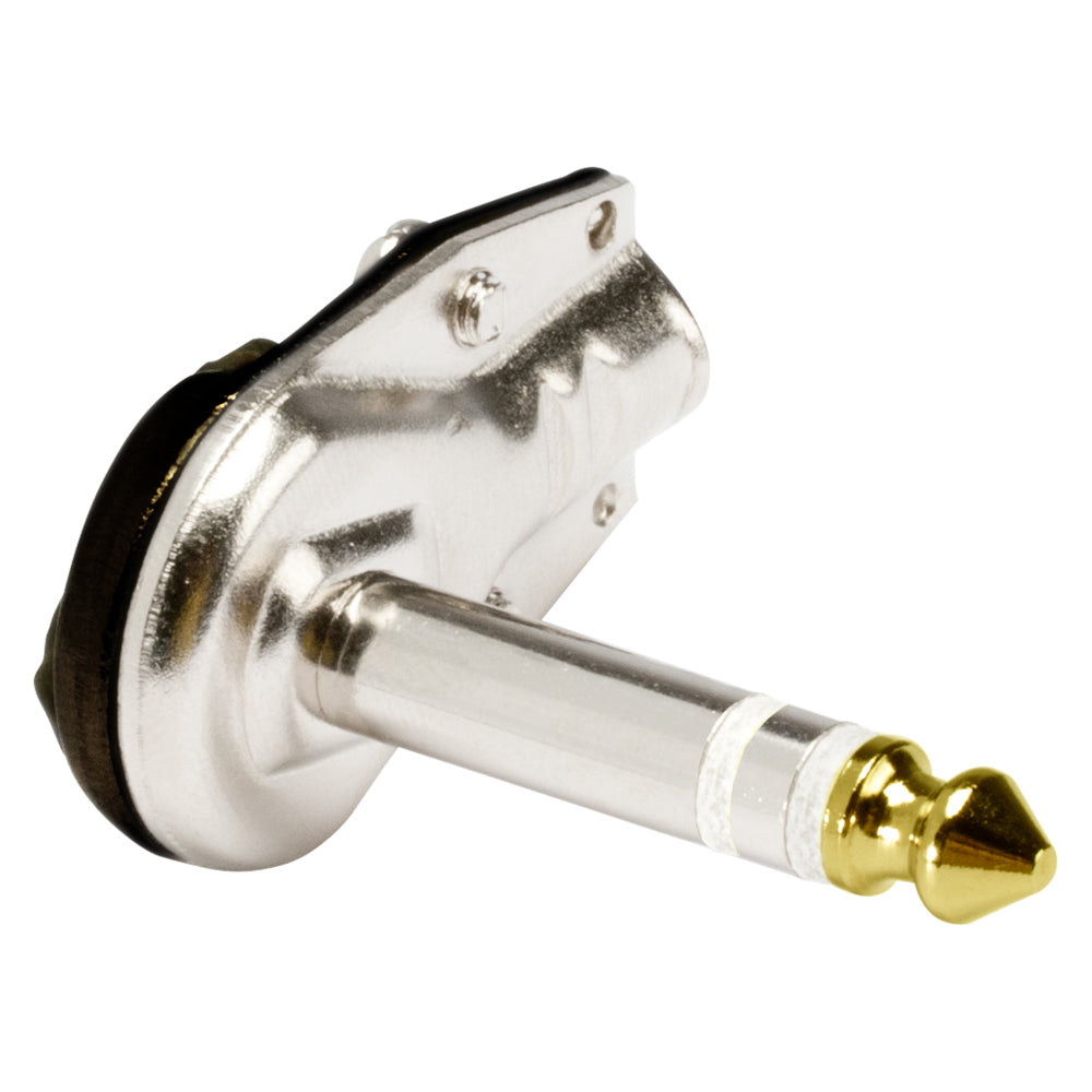 HICON jack (6,3mm) 3-pole metal-Soldering-kištukas jungtis, nickel plated with Goldtip pin, angled, juodas