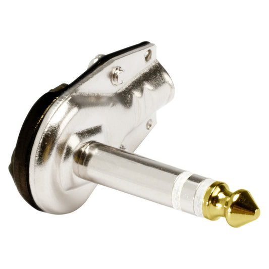 HICON jack (6,3mm) 3-pole metal-Soldering-kištukas jungtis, nickel plated with Goldtip pin, angled, juodas