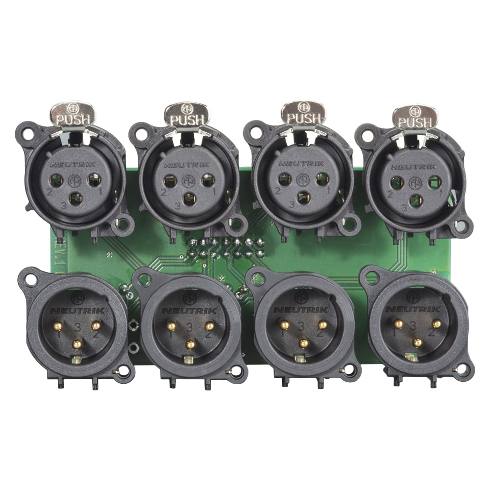 jungtis Module 4 x XLR lizdas + 4 x XLR kištukas NEUTRIK® A-Serie (lizdas + kištukas parallel per channel switched), 3 polių, 2 HE, 3 BE, plastikinė, 12 pakeliami gnybtai, flat jungtis 14-pin lizdas-, paauksuoti kontaktai, juodas, for SYS-series