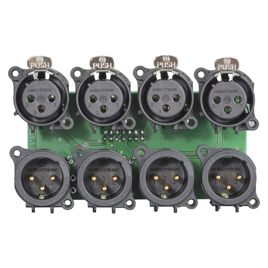 jungtis Module 4 x XLR lizdas + 4 x XLR kištukas NEUTRIK® A-Serie (lizdas + kištukas parallel per channel switched), 3 polių, 2 HE, 3 BE, plastikinė, 12 pakeliami gnybtai, flat jungtis 14-pin lizdas-, paauksuoti kontaktai, juodas, for SYS-series