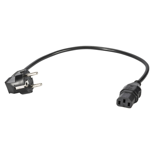Power supply IEC cable, 3 x 0,75 mm² | Angled Schuko connector / IEC mains socket