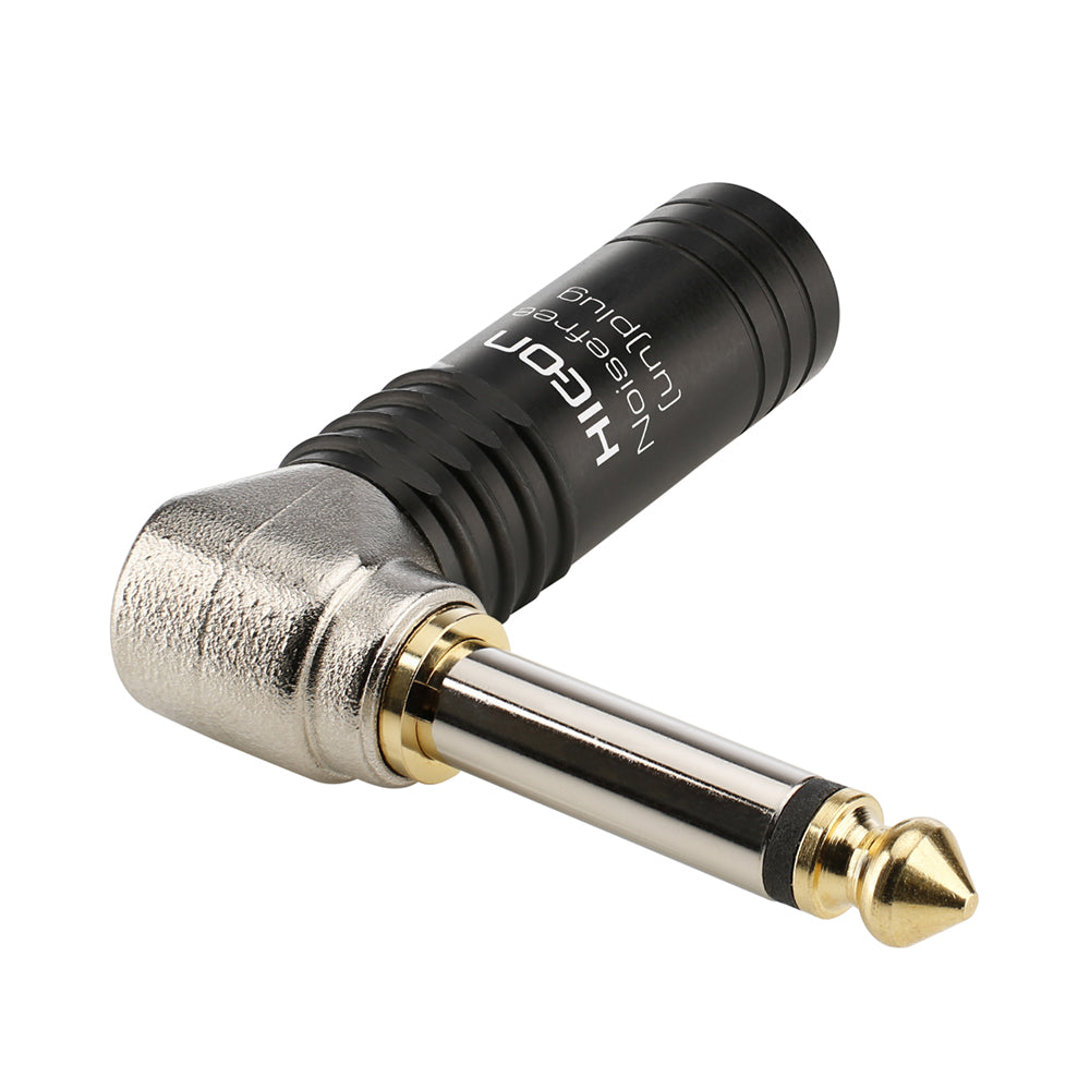 HICON Jack (6,3mm) NOISEFREE 2-pole metal-kištukas jungtis, Sold pin, gold plated pin, 90° angled, juodas