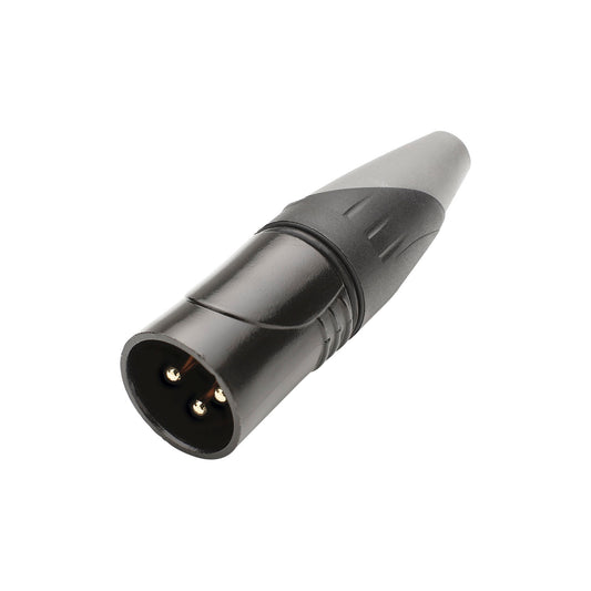 HICON XLR, water- and dustproof IP67 while connected , 3-pole , metal-kištukas jungtis, gold plated contact(s), tiesi, juodas