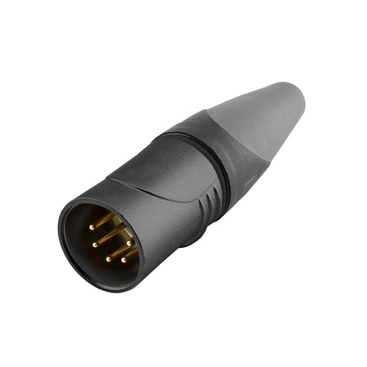 HICON XLR, 5-pol , metal-kištukas jungtis, gold plated contact(s), tiesi/water- and dustproof IP67 while connected, juodas