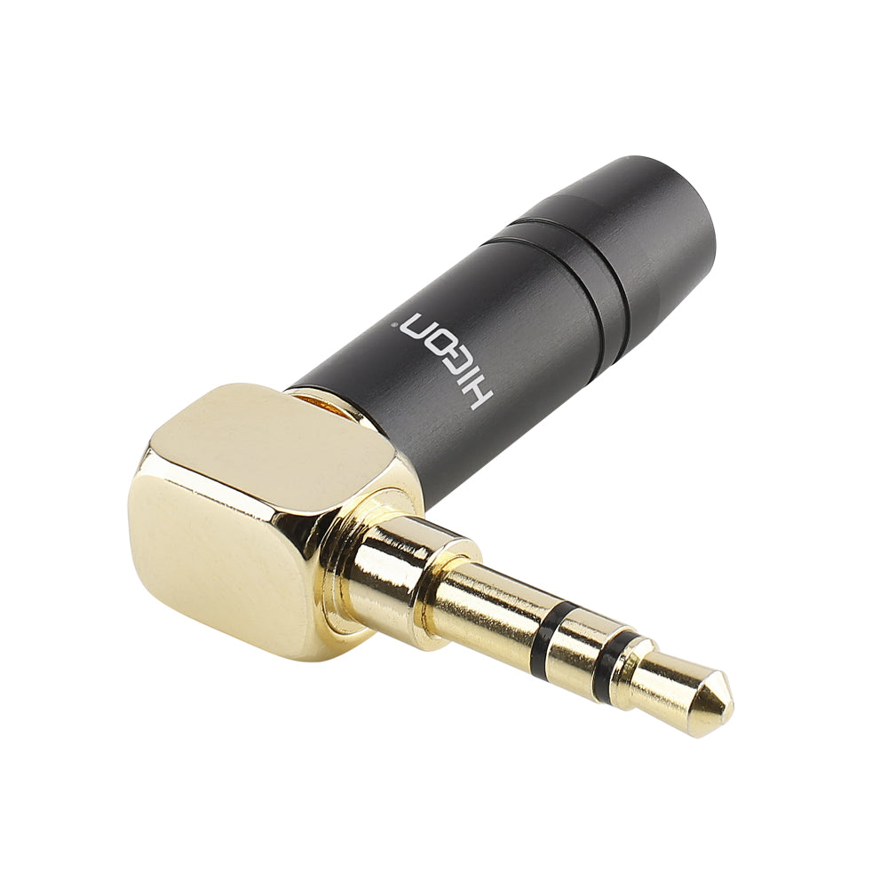 HICON jack (3,5mm), 3-pole , Aluminium-kištukas jungtis, hard gold-plated contact(s), 90° angled, juodas