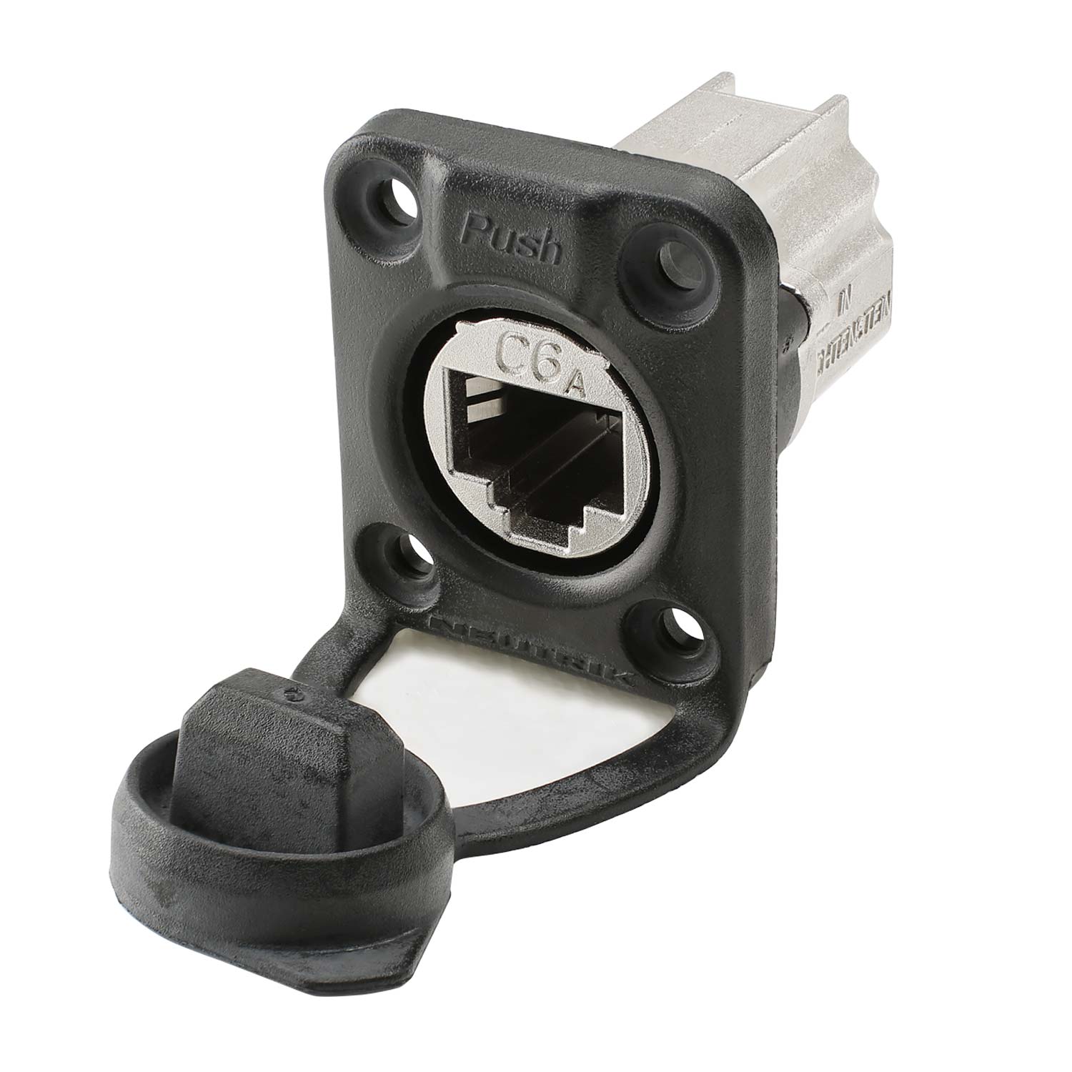 NEUTRIK® RJ45 CAT.6A IDC IP65, 8-pole , metal-, Patch-lizdas jungtis, Type D, juodas