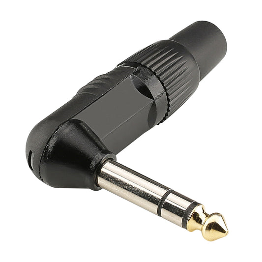 HICON jack (6,3mm), 3-pole , metal-, Soldering-kištukas jungtis, Goldtip contact(s), 90° angled, juodas