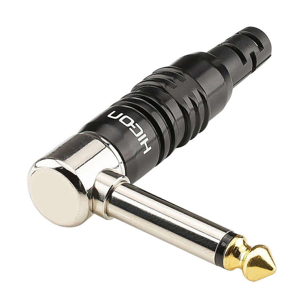 HICON jack (6,3mm), 2-pole , metal-, Soldering-kištukas jungtis, Goldtip contact(s), 90° angled, juodas