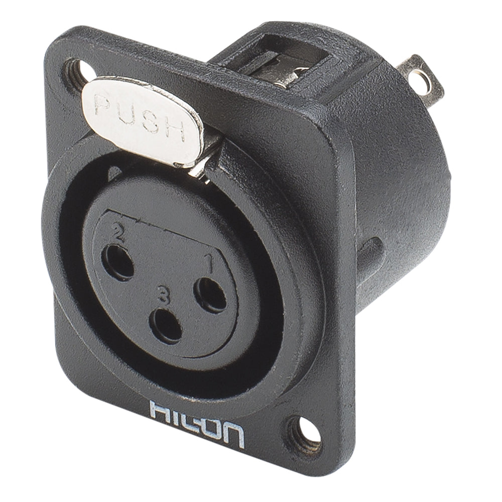 HICON XLR, 3-pole , metal-, Soldering-lizdas jungtis, gold plated contact(s), Type D M3, juodas