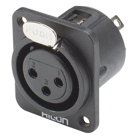 HICON XLR, 3-pole , metal-, Soldering-lizdas jungtis, gold plated contact(s), Type D M3, juodas