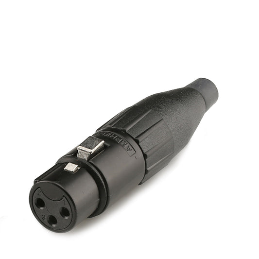 Amphenol XLR, 3 polių, metalinė lizdinė jungtis, sidabruoti kontaktai, tiesi, juodas