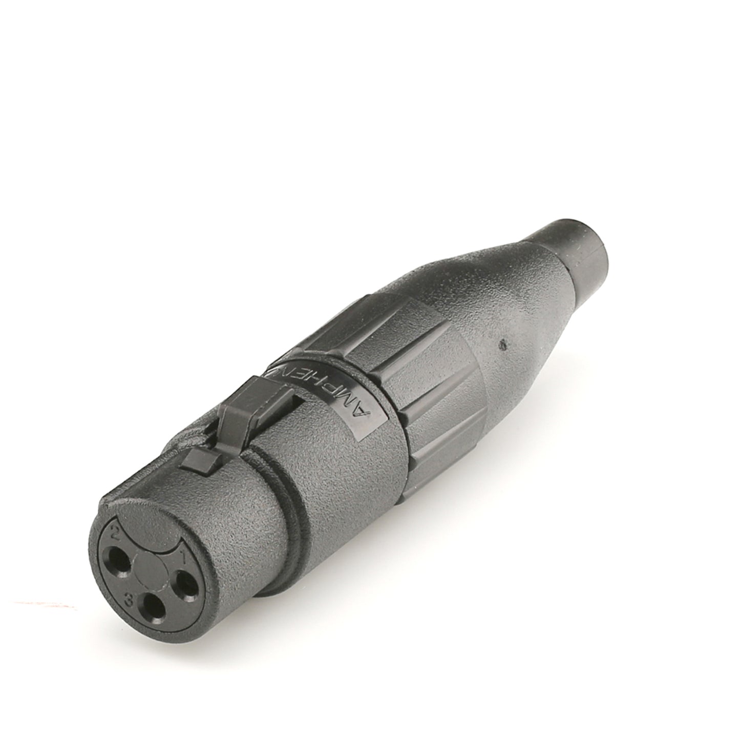 Amphenol XLR, 3 polių, plastikinė lizdinė jungtis, sidabruoti kontaktai, tiesi, juodas