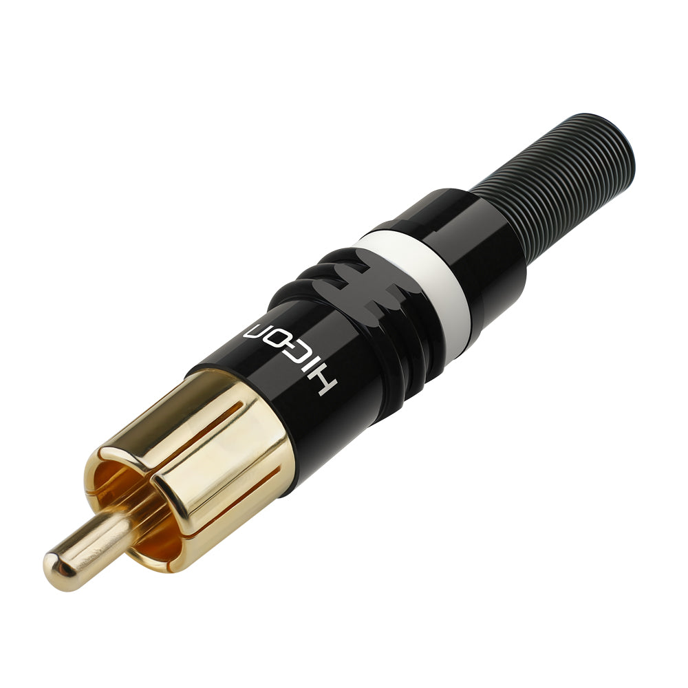 HICON RCA, 2-pole , metal-, Soldering-kištukas jungtis, gold plated contact(s), tiesi, juodas