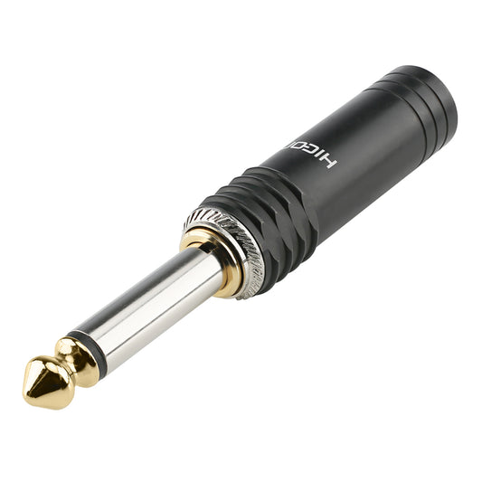 HICON Jack (6,3mm) NOISEFREE 2-pole metal-kištukas jungtis, Sold pin, gold plated pin, tiesi, juodas