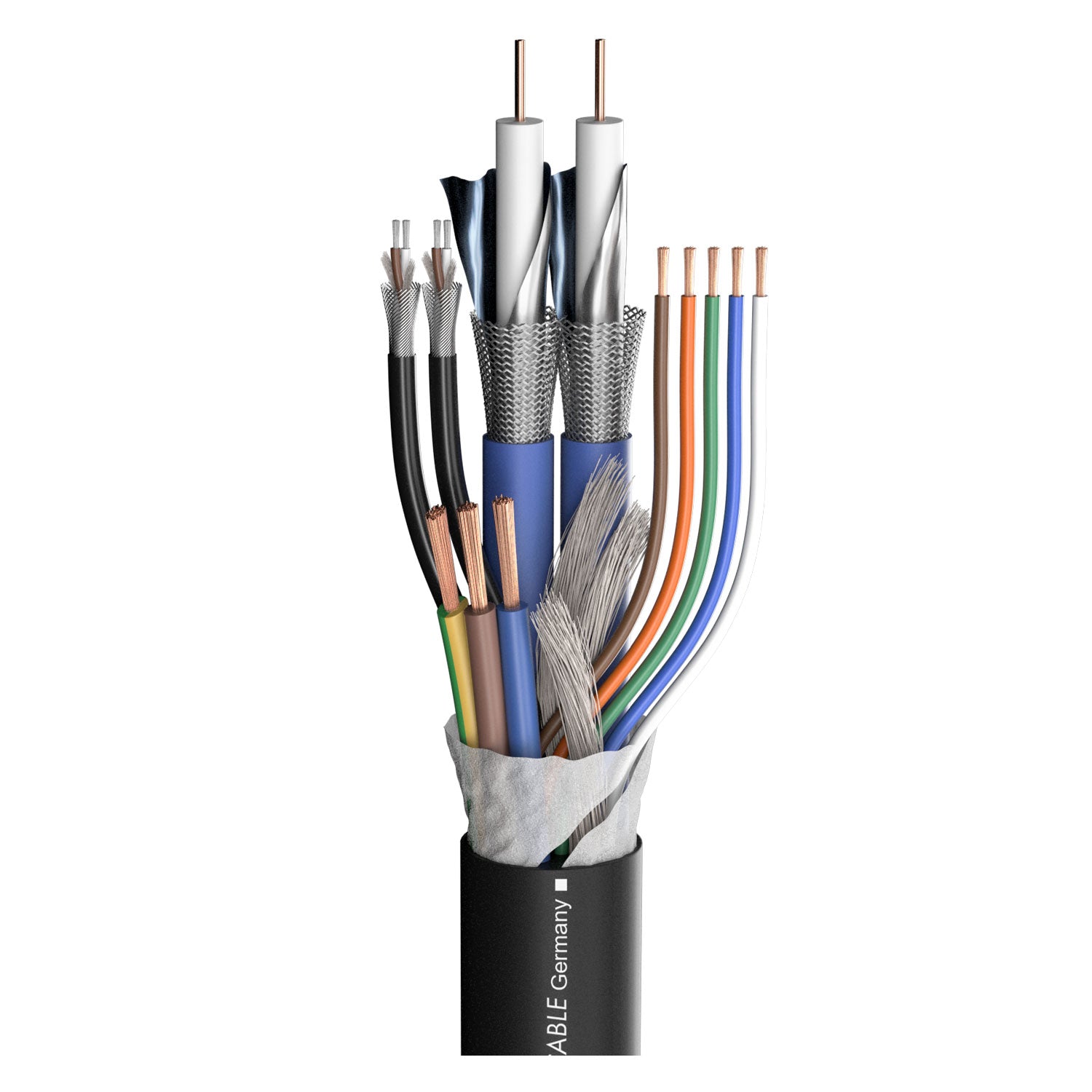 Transit MC 2235 HD; video: 2 x 0,80/3,70; audio: 2 x 2 x 0,14 mm²; power: 3 x 1.50 mm²; 5 x control; S-PVC Ø 15,50 mm; juodas