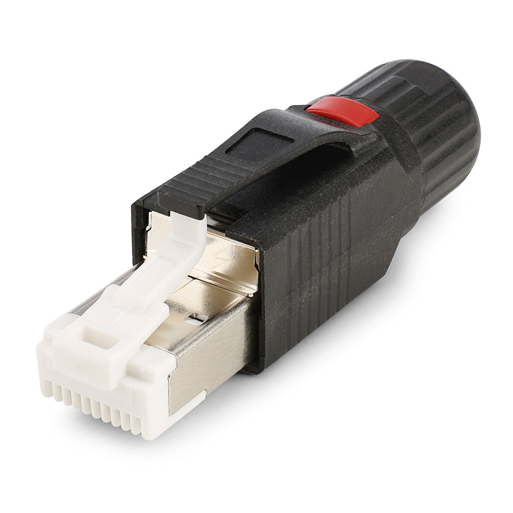 RJ45 CAT.6a, 8-pole , plastic-, IDC-kištukas jungtis, gold plated contact(s), tiesi, juodas
