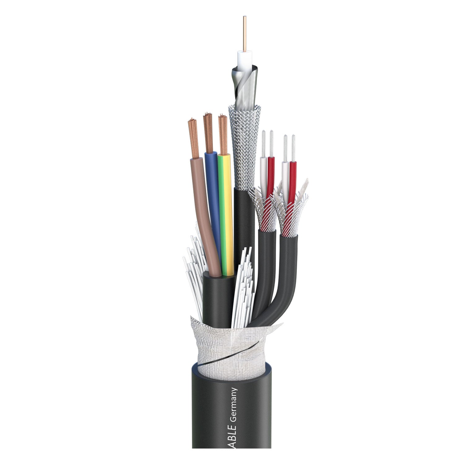 SDI kabelis Transit MC 123 HD; video: 1 x 0,60/2,80; audio: 2 x 2 x 0,14 mm²; power: 3 x 1.50 mm²; PVC Ø 14,20 mm; juodas - 100 m ritė