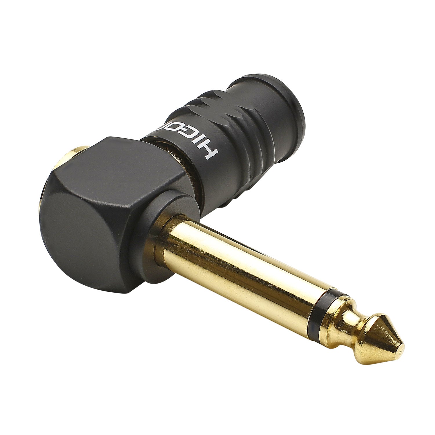 HICON Jack (6.3mm / 1/4“) screw & play metal-prisukama-kištukas jungtis, Sold pin, gold plated pin, 90° angled, juodas