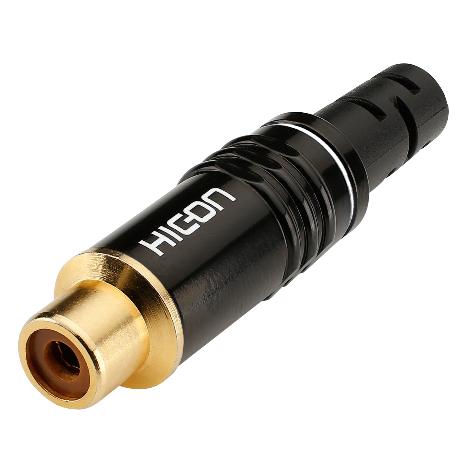 HICON RCA, 2-pole , metal-, Soldering-lizdas jungtis, hard gold-plated contact(s), tiesi, juodas