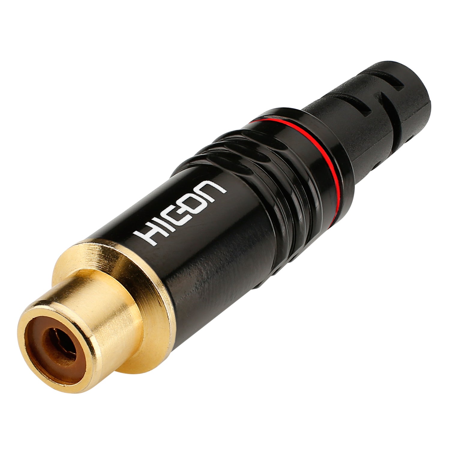 HICON RCA, 2-pole , metal-, Soldering-lizdas jungtis, hard gold-plated contact(s), tiesi, juodas