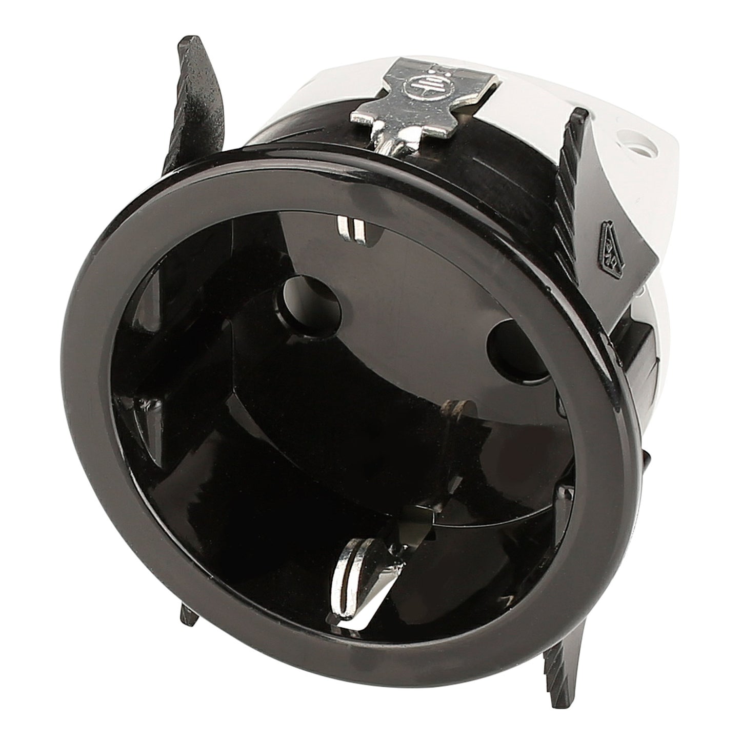 SCHUKO, 2-pole , plastic-, Plug in terminals-lizdas jungtis, nickel plated contact(s), Snap-in, max. 2,5 mm², juodas