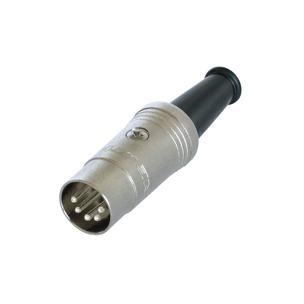 REAN Midi, 5-pol , metal-, Soldering-kištukas jungtis, sidabrinis plated contact(s), tiesi, pilkas