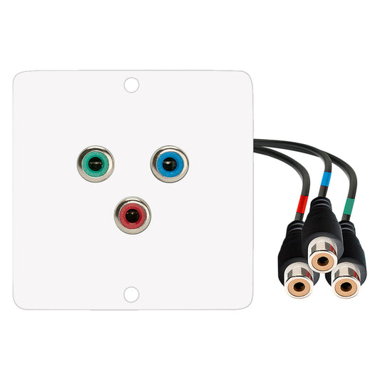connection-modul 3 x RCA YUV raudonas / žalias / mėlynas fem. —> 0.30 m Breakout cable 3 x RCA YUV raudonas / žalias / mėlynas fem., scale: 50x50 mm, stainless steel, colour: baltas