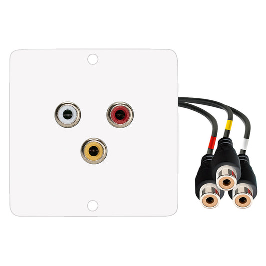 connection-modul 3 x RCA A/V geltonas / raudonas / baltas fem. —> 0.30 m Breakout cable 3 x RCA A/V geltonas / raudonas / baltas fem., scale: 50x50 mm, stainless steel, colour: baltas