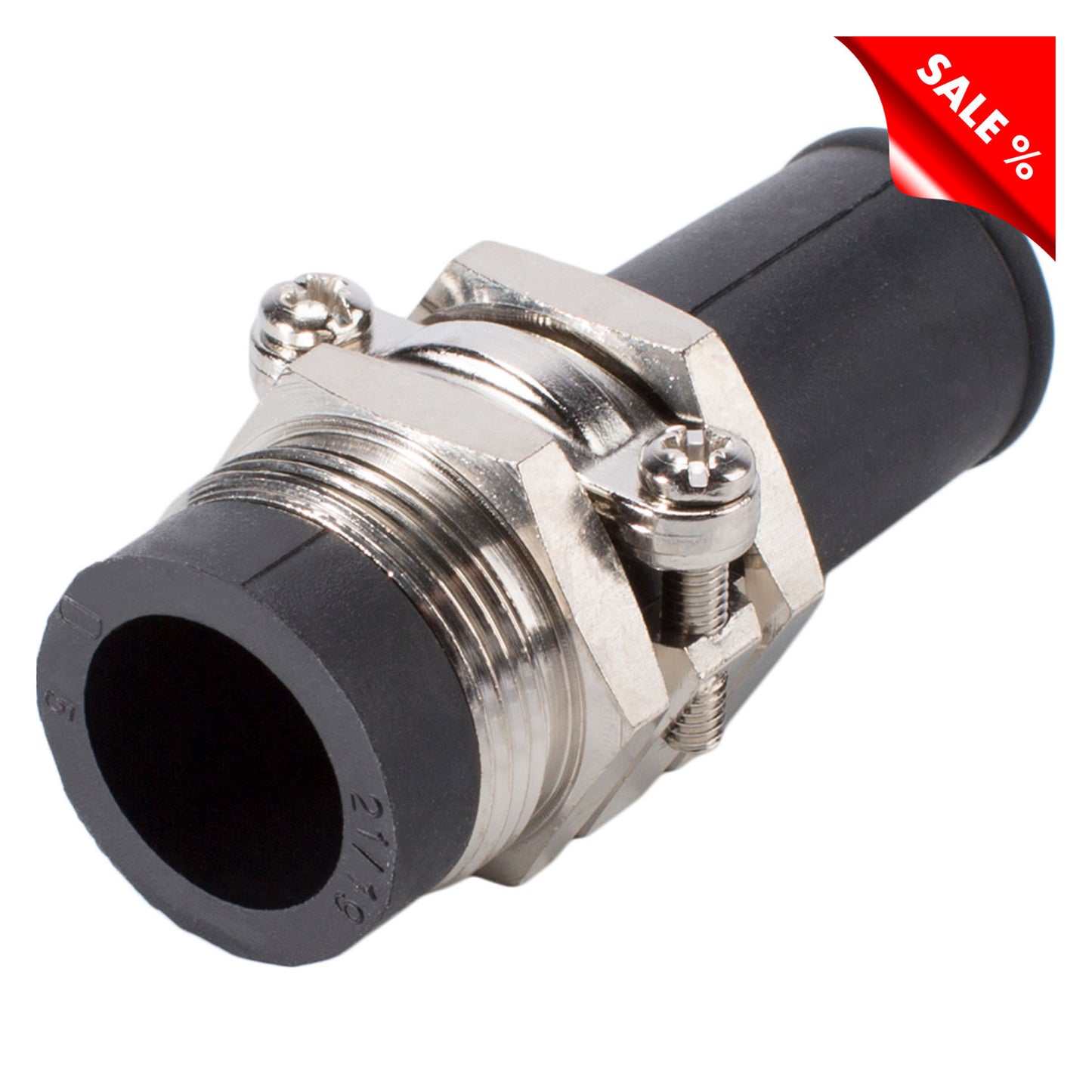 Strain relief, nickel-plated brass with protective rubber sleeve for PG Thread