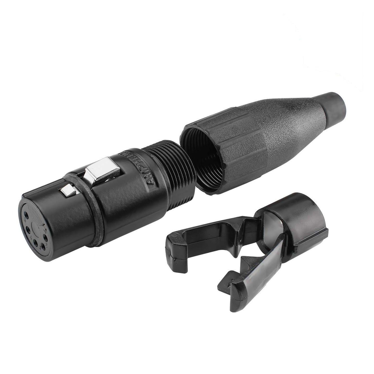 Amphenol XLR, 5 polių, plastikinė lizdinė jungtis, sidabruoti kontaktai, tiesi, pilkas