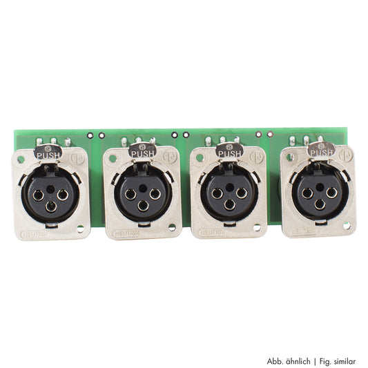 Splitter module 4 x XLR D-Series lizdas with 1:1 transformer, 3-pole , metal-, Plug-in spring terminals 6 times / channels-, sidabrinis plated contact(s), nickel, for BB-Series 19", PlugMama, THE BOXX