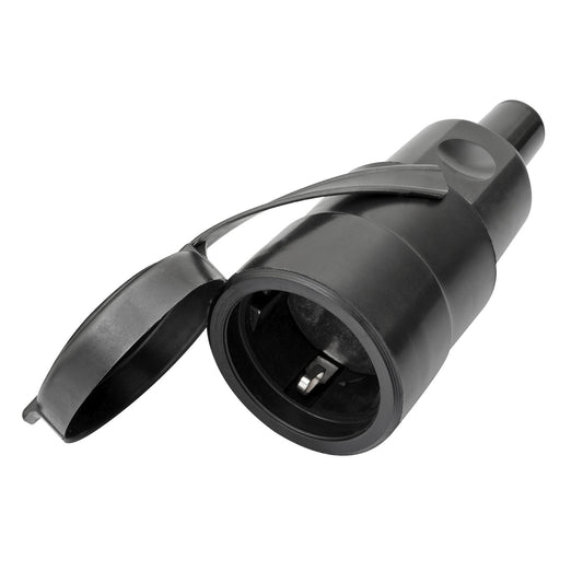 SCHUKO, IP44 , 2-pole , rubber-, prisukama-lizdas jungtis, nickel plated contact(s), tiesi, max. 2,5 mm², juodas